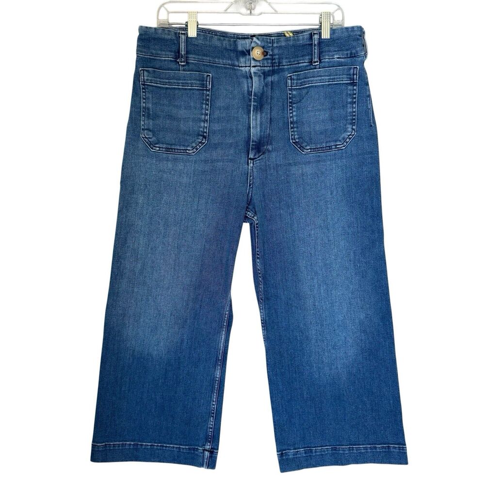 Maeve Anthropologie COLETTE  Crop Wide-Leg High Rise Jeans Denim Size 32P Petite